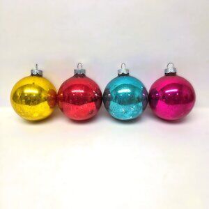 Shiny Brite Mercury Glass Ball Christmas Ornament Lot x4 Gold Blue Pink USA 2.25